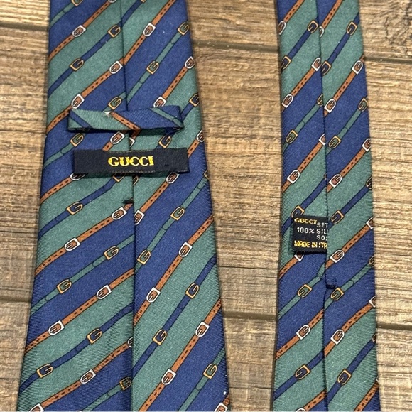 Vintage Gucci Silk Tie Blue Green Made in Italy - Picture 4 of 9